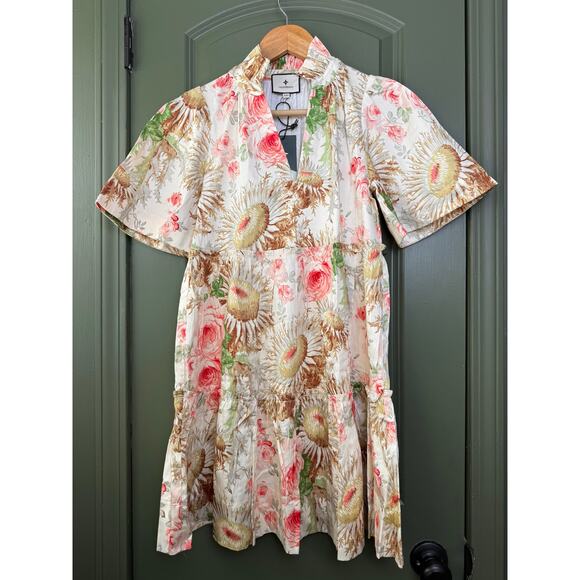 NWT Tuckernuck Sun Faded Floral Crawford Mini Flutter Sleeve Dress Cream XXS - Picture 3 of 8